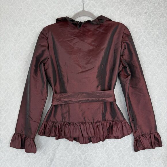 Vtg Y2K Ruffle Wrap Top M Red Black Whimsigoth Witchy Vampy Victorian Steampunk - Picture 7 of 12